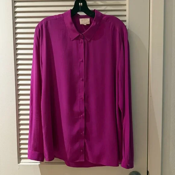 Sézane Ann Silk Blouse | Fuchsia Size EU 44 US 12| 100% Silk | Good Condition - Picture 3 of 10